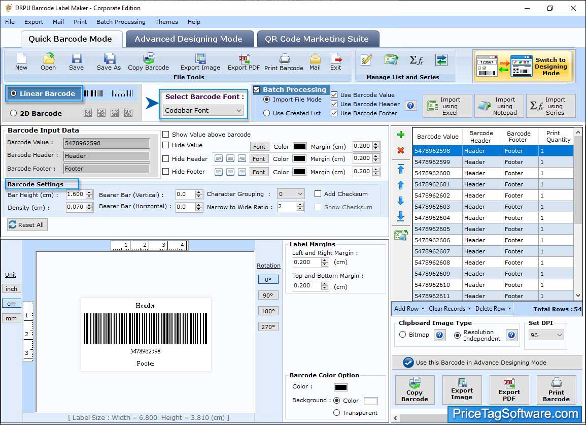 Barcode Value Barcode Value