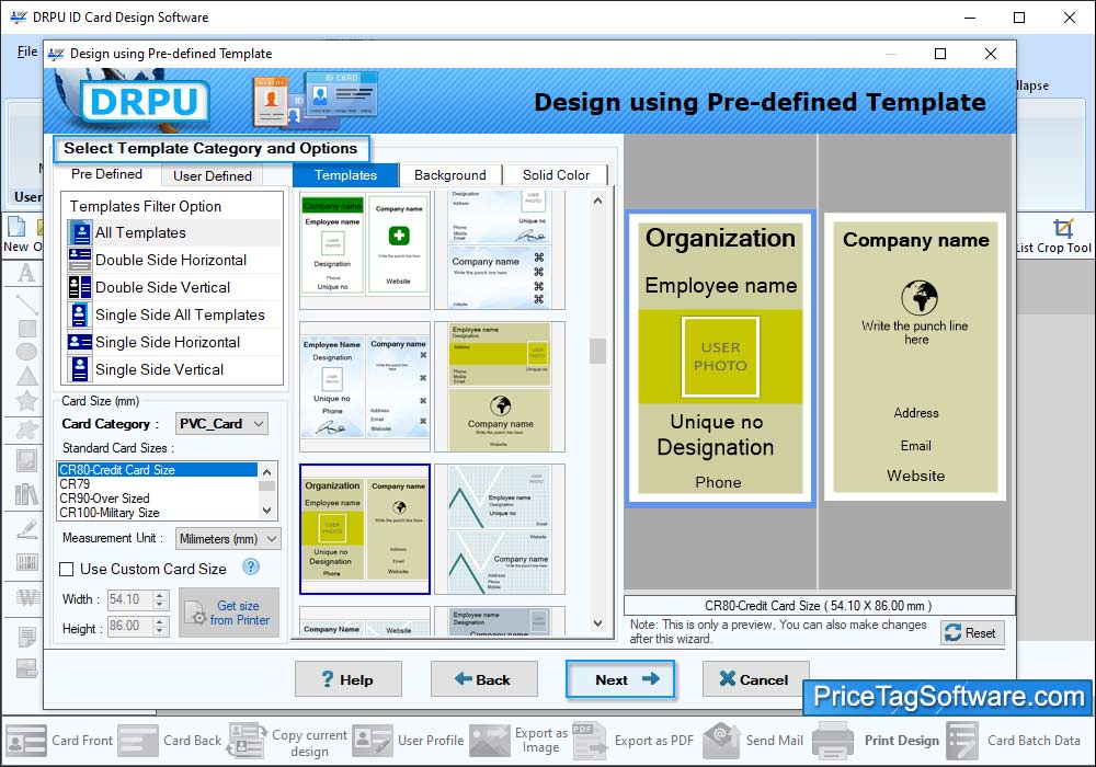 pre-defined templates