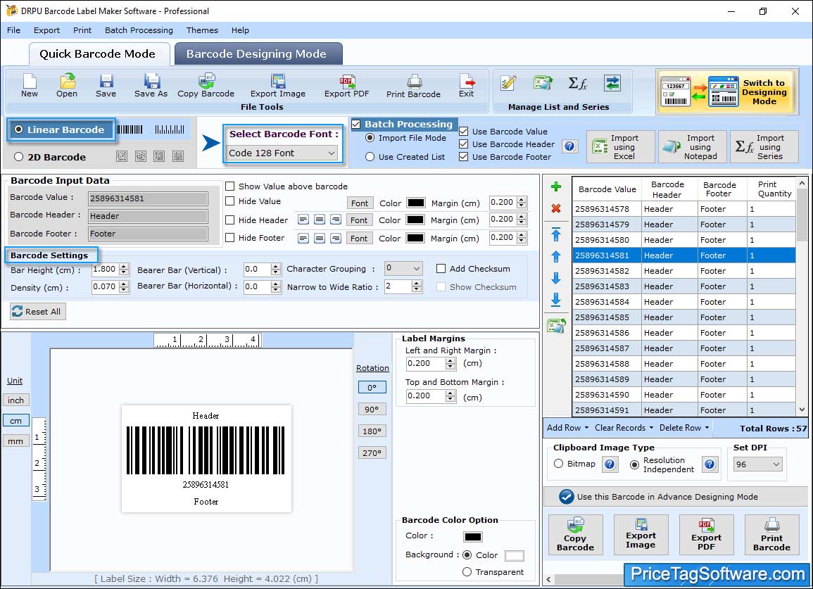 Barcode Value Barcode Value