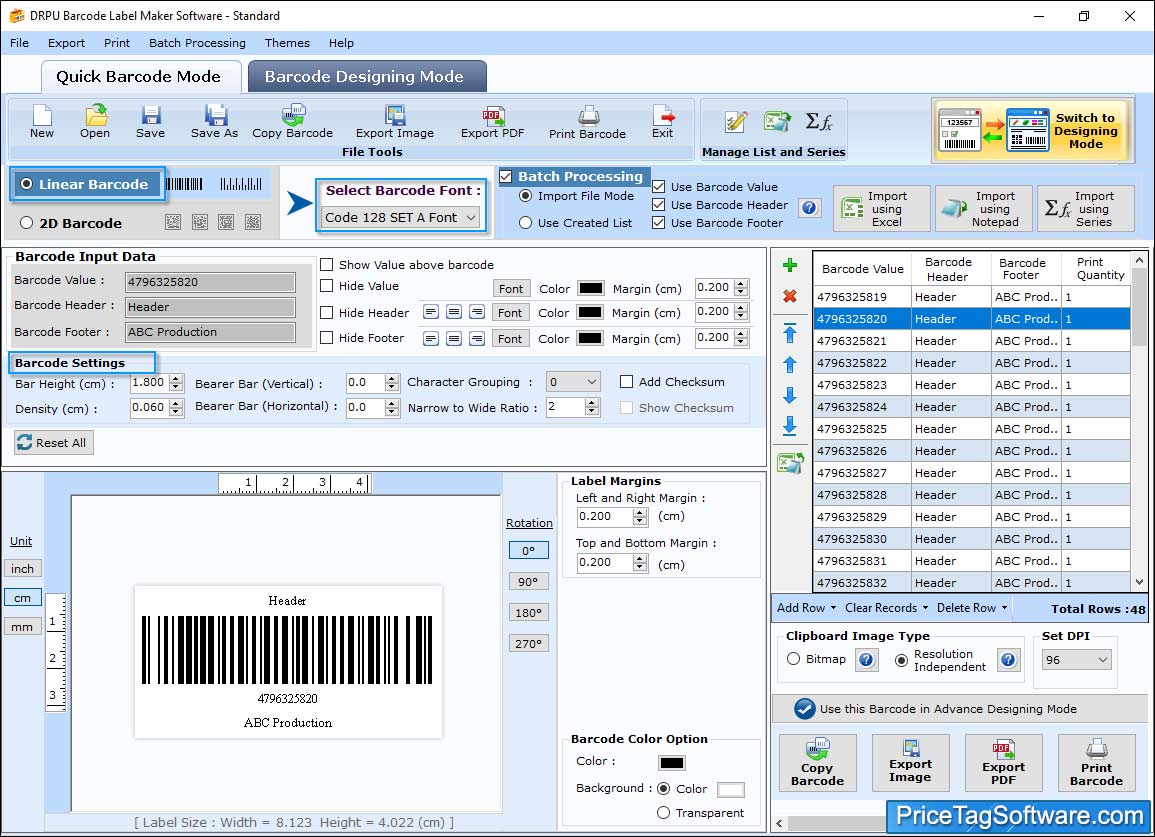 Barcode Value Barcode Value